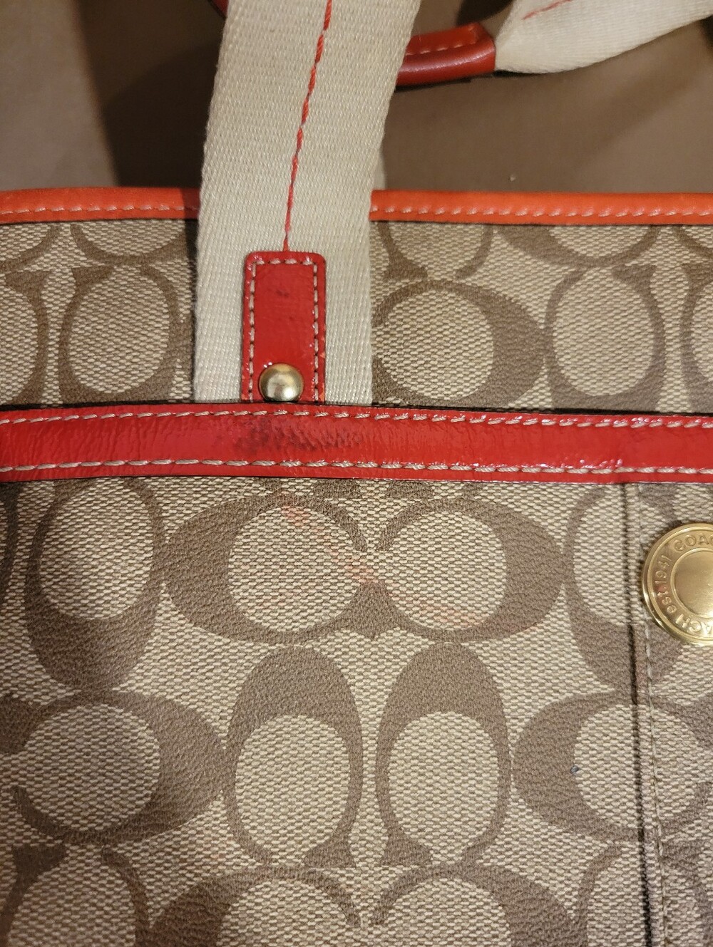 COACH Signature Tattersall Lining Canvas Tote with Red Accents - Picture 8 of 14